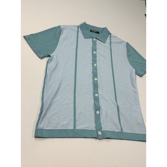 PJ Paul Jones Button Polo Bowling Shirt Striped Retro Short Sleeve Knit Size M - Picture 3 of 6